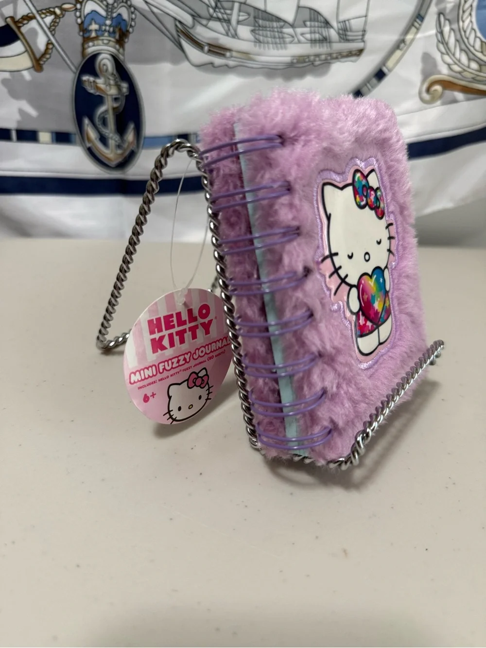 Hello Kitty Lavender Plush Spiral Notebook with Rainbow Heart Patch